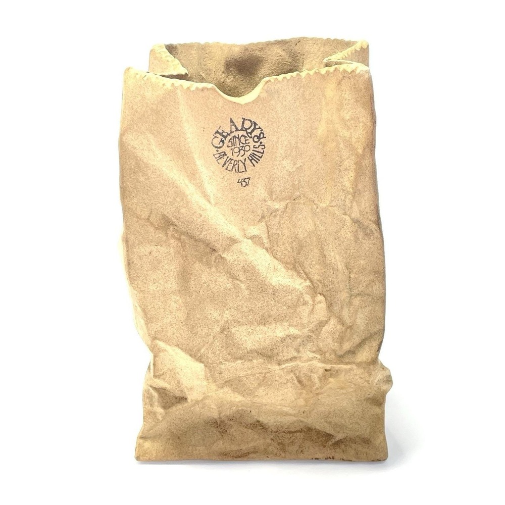 Geary's of Beverly Hills Vintage Ceramic Brown Paper Bag Vase